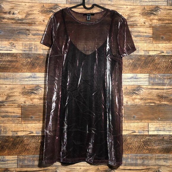 Forever 21 iridescent purple sparkle glitter glam tshirt dress m medium - Picture 1 of 3
